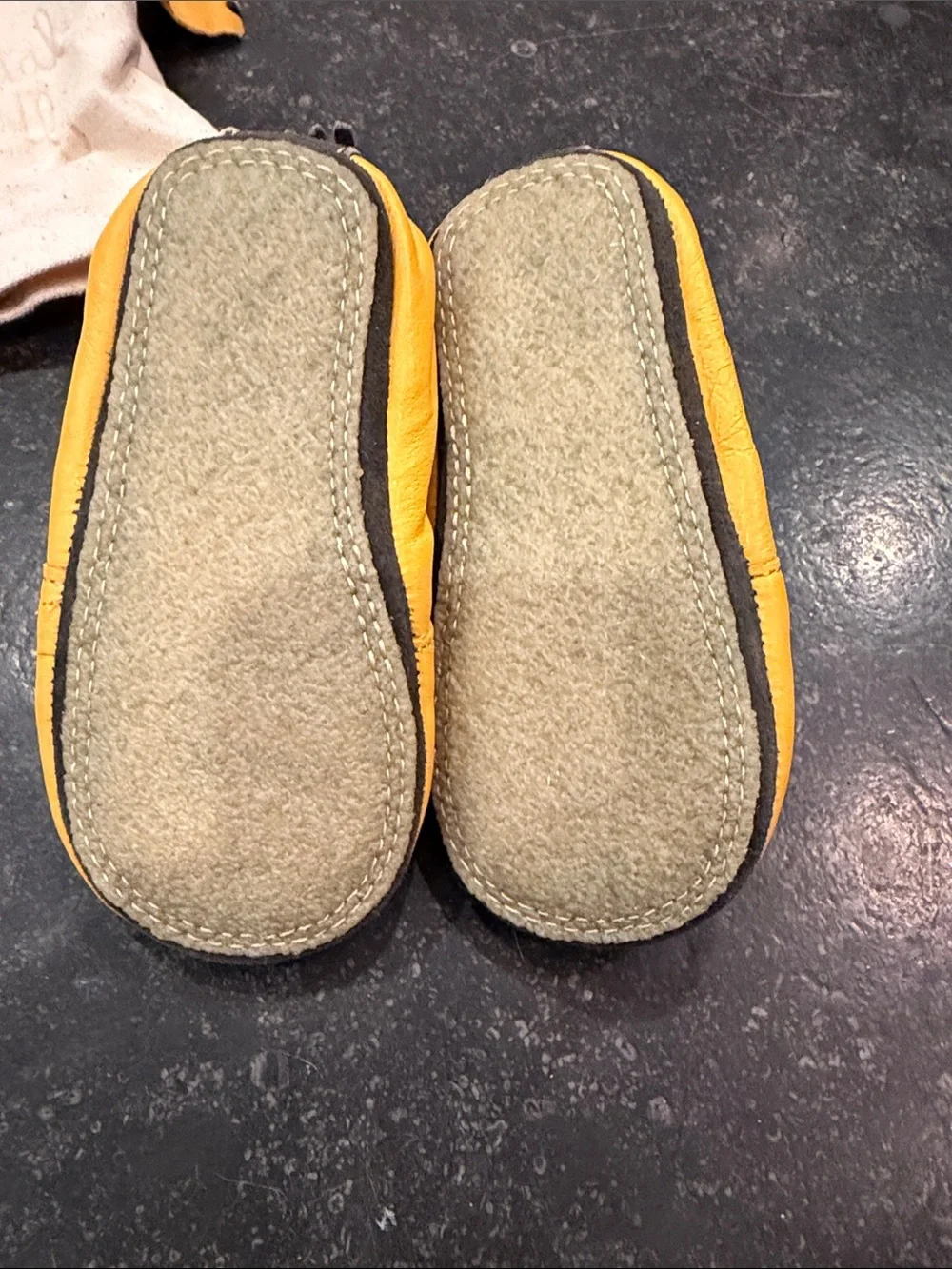 Easy Peasy Soft Yellow Leopard Face Baby Walker Shoes. With canvas bag